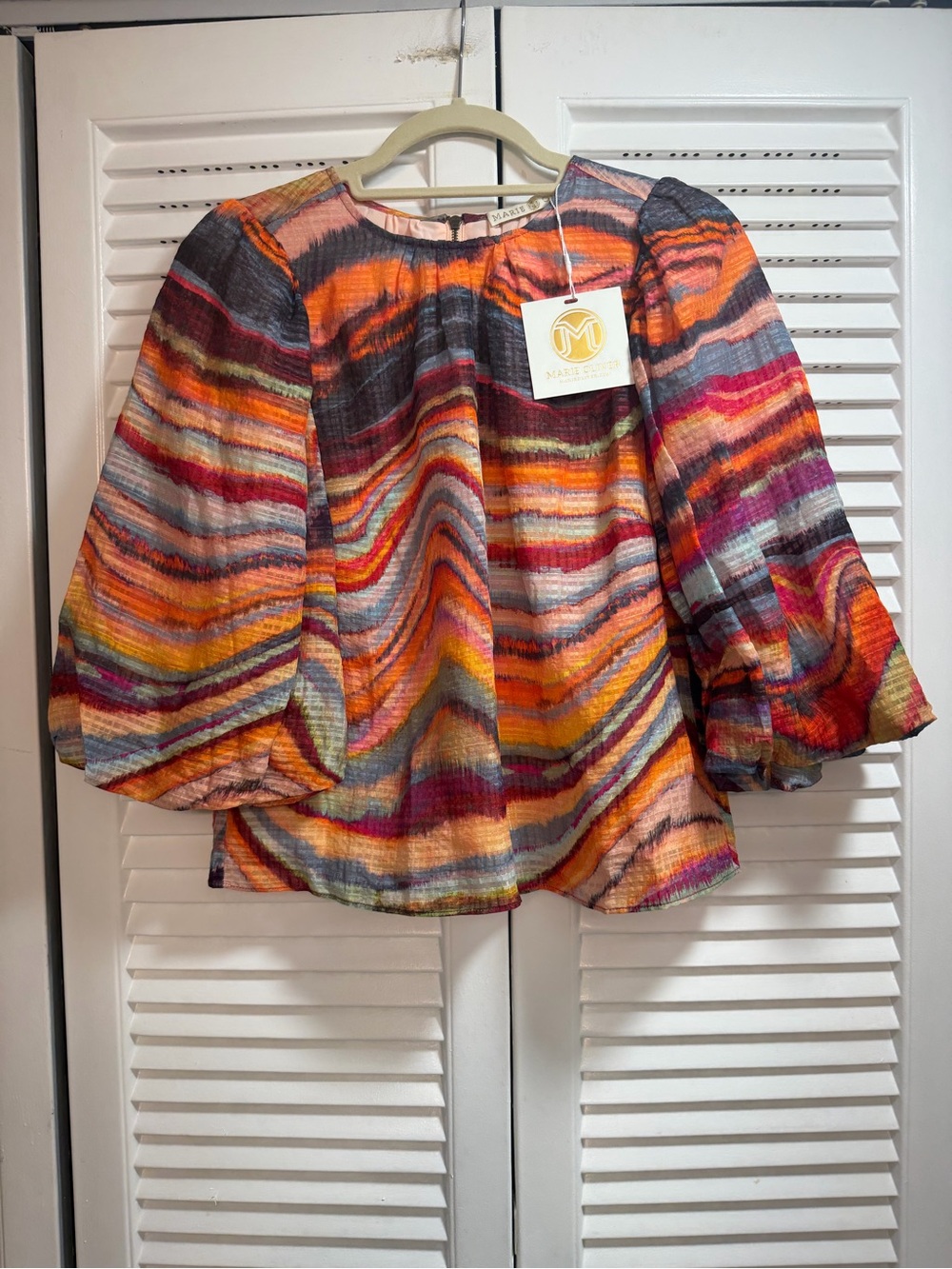Marie Oliver Harly Top Ammolite Blouse in Orange and Pink Stripe Print NWT XS